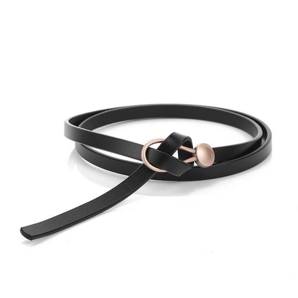 NEW  Women’s Adjustable Self Tie Knot Brushed Gold Buckle Thin Faux Leather Belt - Picture 8 of 12